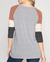 Colorblock Top With Front Twist - Dainty NYC