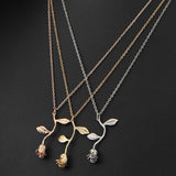 Single Stem Rose Pendant Necklace - Dainty Jewelry NYC