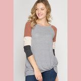 Colorblock Top With Front Twist - Dainty Jewelry NYC