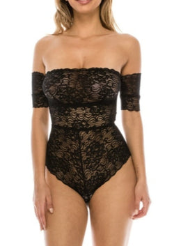 Black Floral Lace Bodysuit Lingerie - Dainty Jewelry NYC