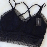 Black Lace Floral Bralette Crisscross Strap Front - Dainty Jewelry NYC