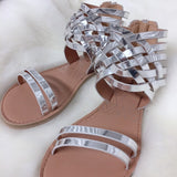 Silver Metallic Strappy Gladiator Sandals - Dainty Jewelry NYC