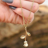 Single Stem Rose Pendant Necklace - Dainty Jewelry NYC