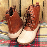 Beige & Brown Duck Boots - Dainty Jewelry NYC