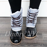 Black Gray Duck Boots Quilted Pattern - Dainty Jewelry NYC