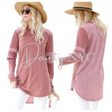 Long Sleeve Casual Top Pink - Dainty Jewelry NYC