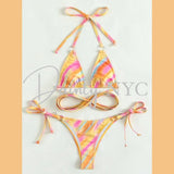 Rainbow Sherbet Tie Dye Abstract Strappy Bikini - Dainty Jewelry NYC